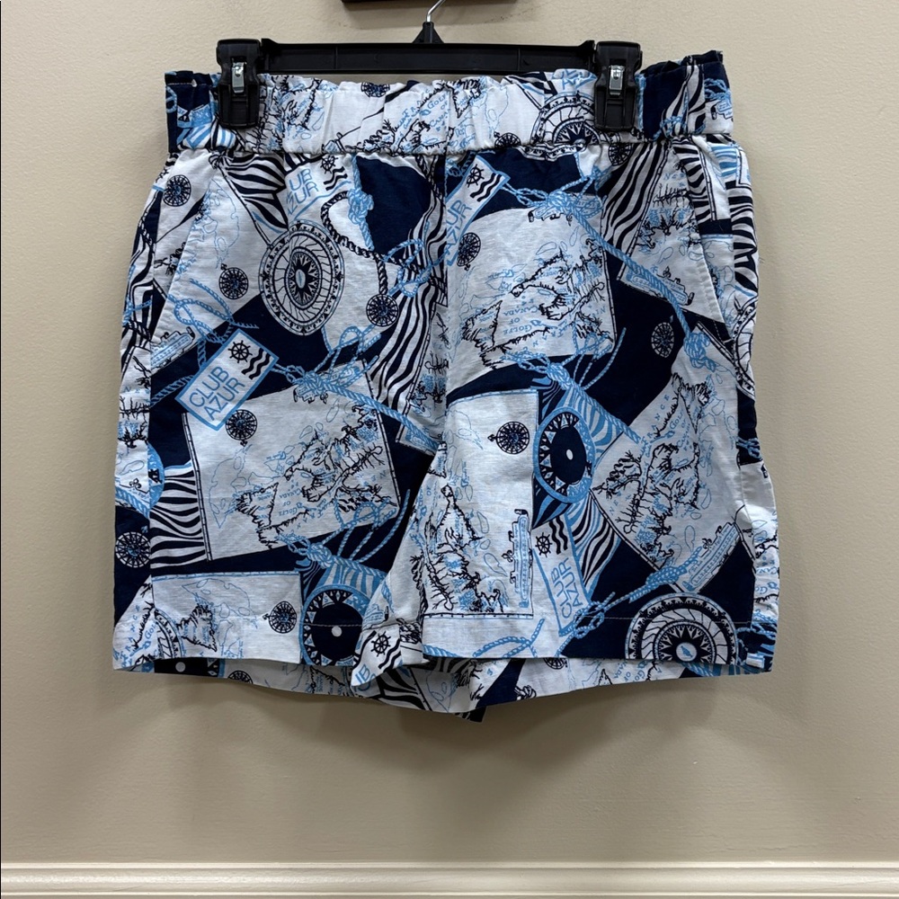 Talbots NWT women’s M elastic waist Cote D’Azur print pull up shorts